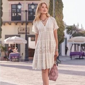 Sundance Touch of Lace Dress Women’s Size Medium Midi Cottagecore